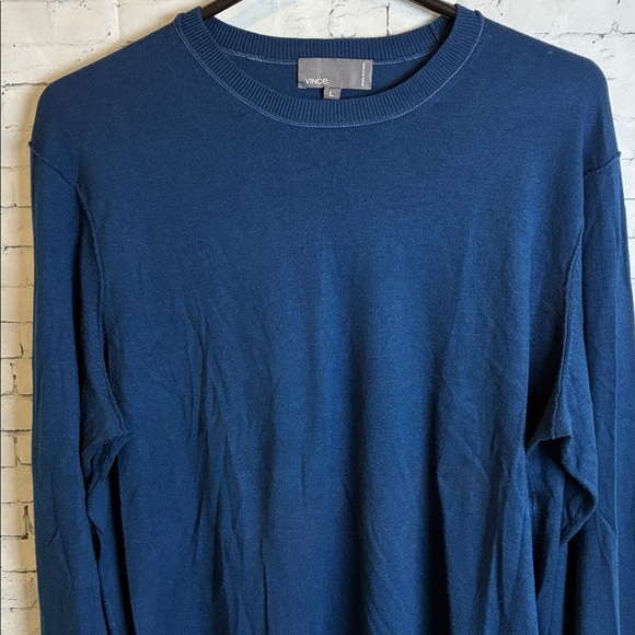 Vince Silk Cashmere Blend Crewneck Sweater Men’s L Blue Elevated Basic Luxury - Picture 4 of 15